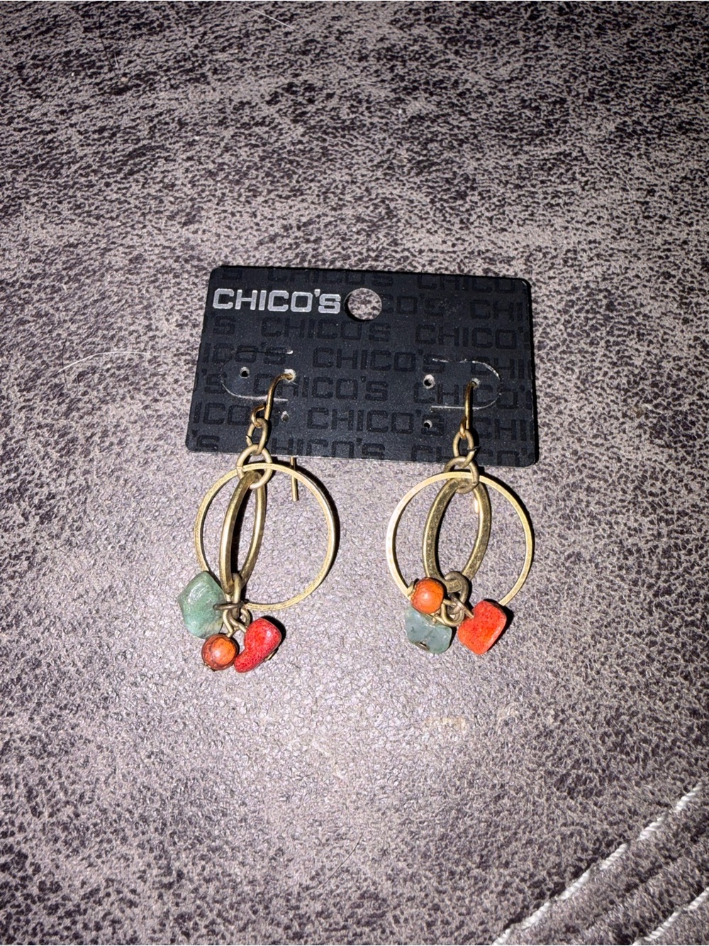 Chico's Gold-Tone Double Hoop Earrings with Red and Green Beads
